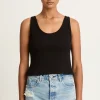 AMO Denim Crop Rib Tank - Black