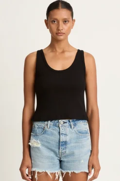 AMO Denim Crop Rib Tank - Black