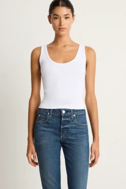AMO Denim Crop Rib Tank - White