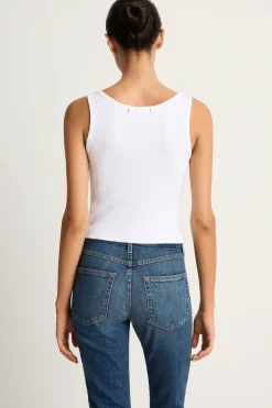 AMO Denim Crop Rib Tank - White