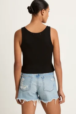 AMO Denim Crop Rib Tank - Black