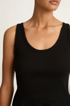 AMO Denim Crop Rib Tank - Black