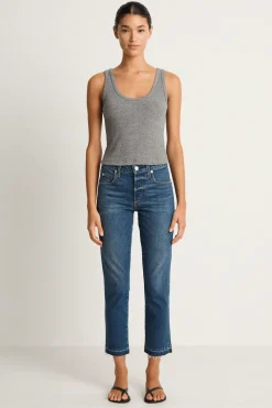 AMO Denim Crop Rib Tank - Heather Grey