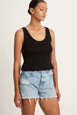AMO Denim Crop Rib Tank - Black
