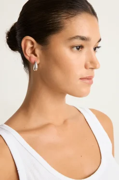 Annika Inez Sloping Hinge Hoops - Silver