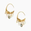 Chan Luu Petite Crescent White Pearl and Citrine Mix Gold Hoop Earring