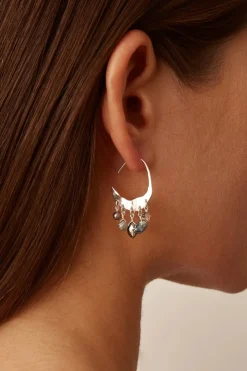 Chan Luu Petite Crescent Grey Pearl & Labradorite Mix Silver Hoop Earr