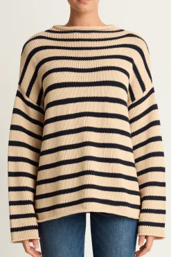 Demylee Lamis Stripe Cotton Sweater - Natural Navy