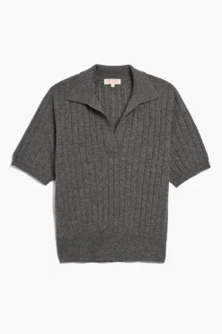 Demylee Skylar Polo Cashmere Top - Dark Heather Grey