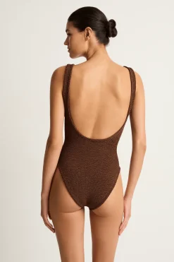 Hunza G Domino swim in metallic chocolate