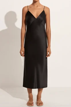 Olivia Von Halle Issa Silk Satin Slip Dress - Black