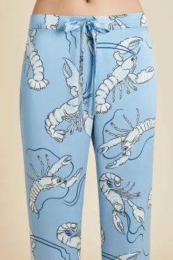 Olivia Von Halle Lila Silk Pajamas - Poseidon Blue Lobster - FINAL SAL