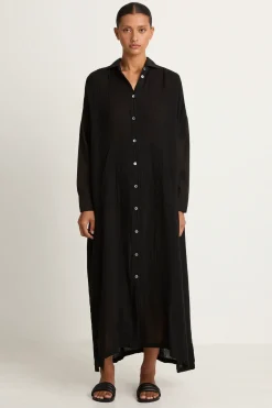 Raquel Allegra Gauze Caftan Shirt Dress - Black