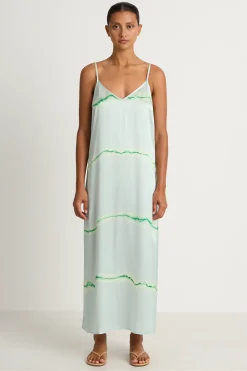 Raquel Allegra Normandie Maxi Dress - Ice Blue & Jade