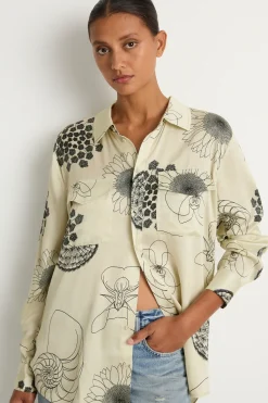 Silk Laundry Boyfriend Shirt - Fibonacci Off White