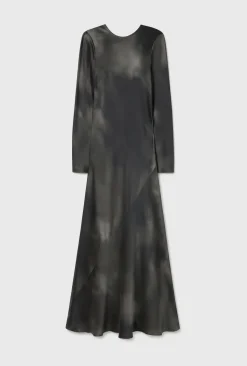 Silk Laundry Full Sleeve Bias Dress - Smoke