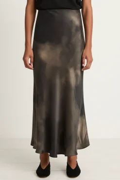 Silk Laundry Long Bias Cut Skirt - Smoke