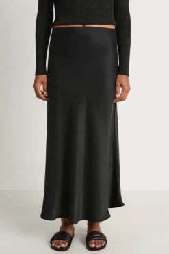 Silk Laundry Long Bias Cut Skirt - Black