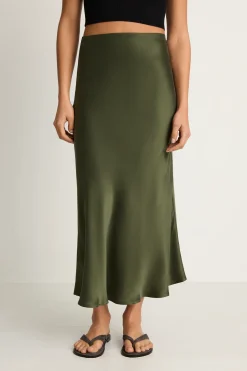 Silk Laundry Long Bias Skirt - Cedar