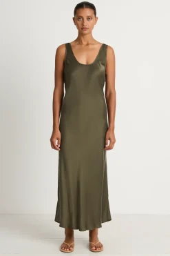Silk Laundry Scoop Neck Dress - Pine