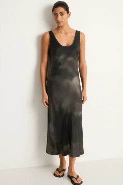 Silk Laundry Scoop Neck Dress - Smoke