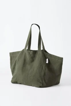 The Beach People Linen Tote Bag - Bottle Green